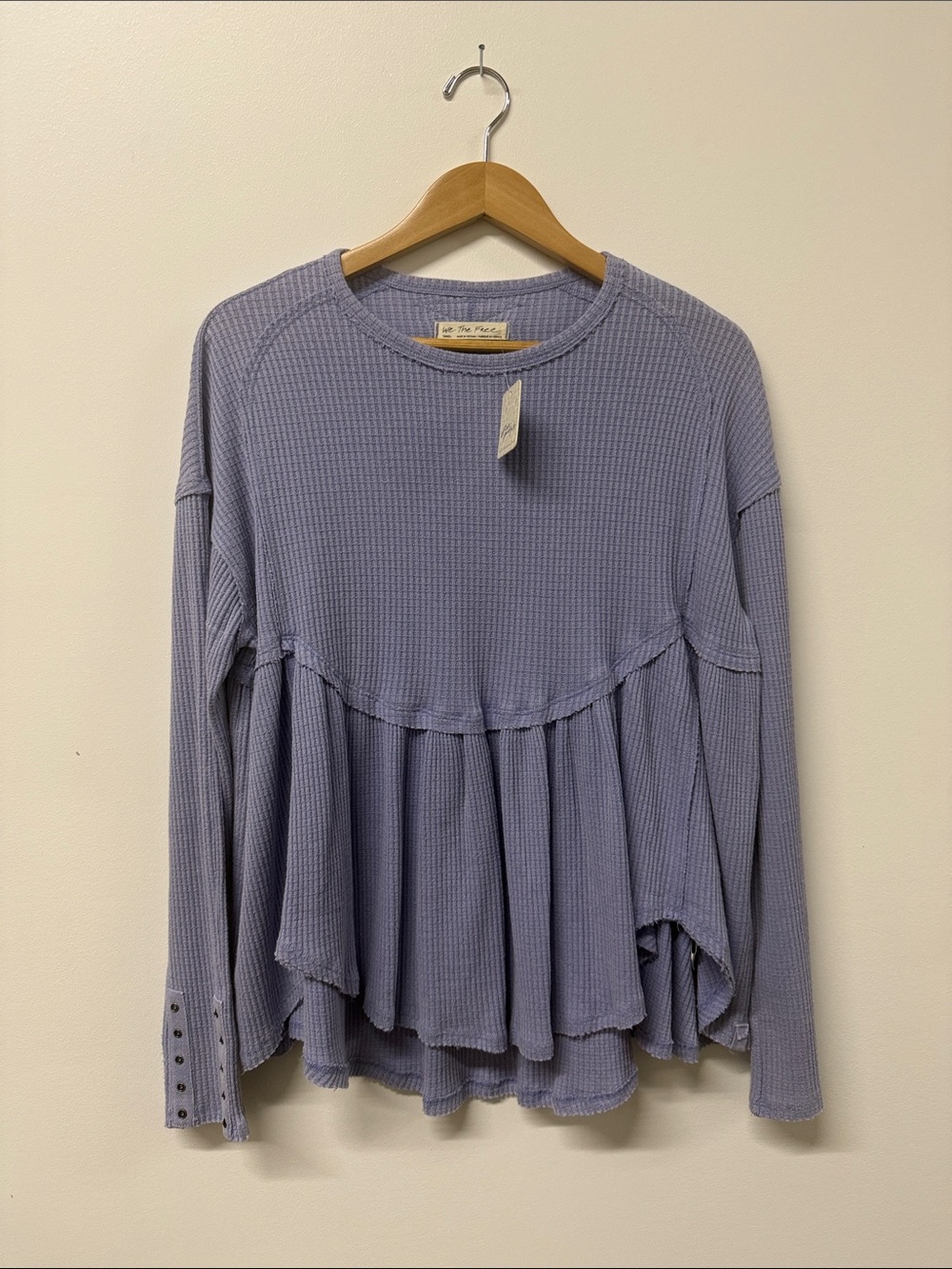 Free People Lavender Waffle Peplum Long Sleeve Top